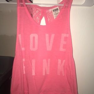 bright pink laced open back shirt
